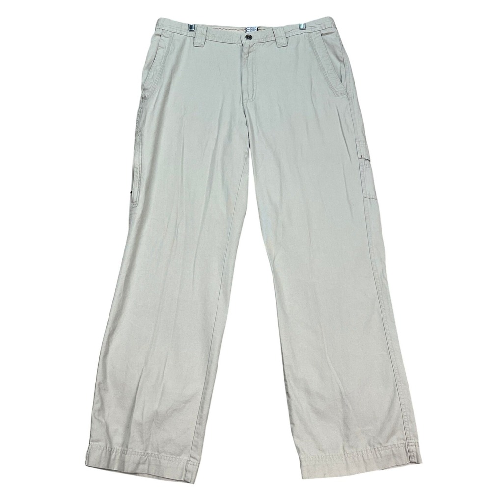 Columbia Omni-Shield Pants Men 35x32 Khaki Tan Cargo Straight Leg Flat Front EUC